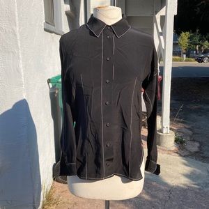 ALEXIS Gorgeous Black Silk Button Up Blouse